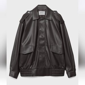 NWT Stradivarius Oversize leather effect biker jacket Sz S $70 Dark Brown Y2K